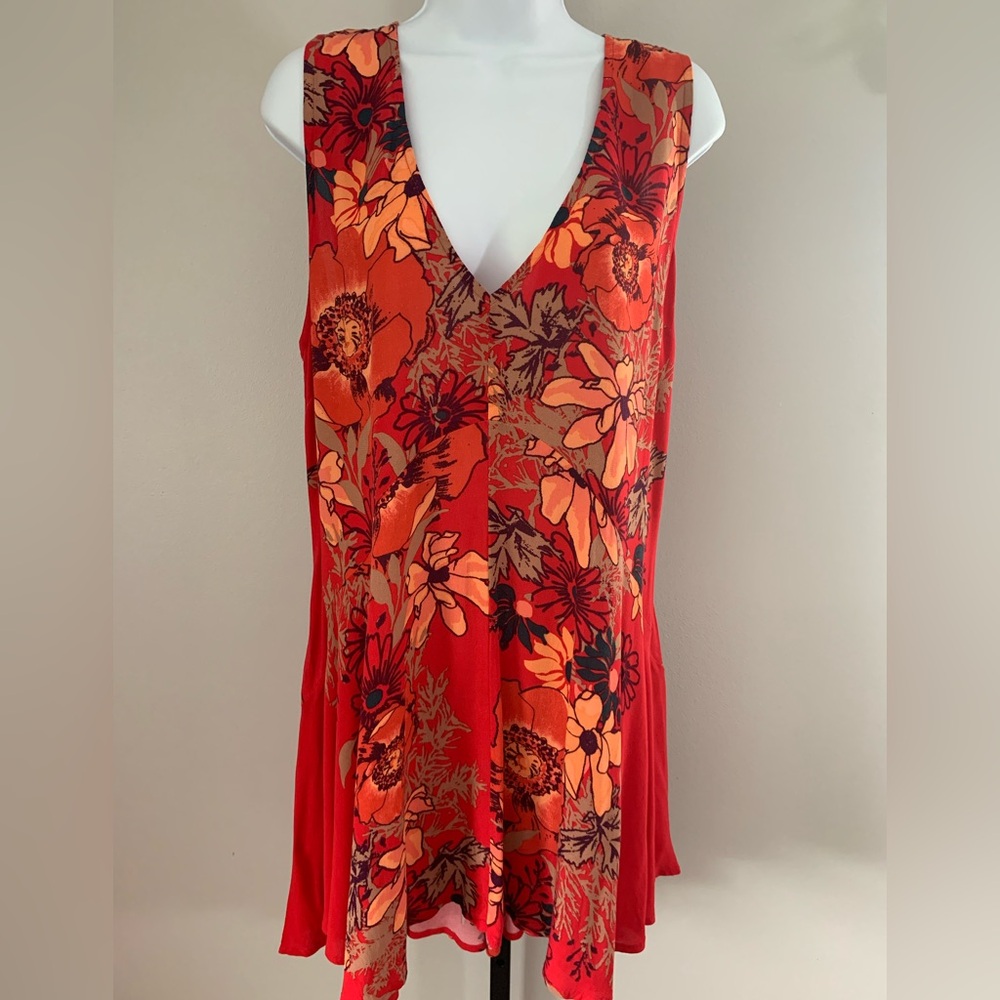 Free People Red Floral  Tunic Tank